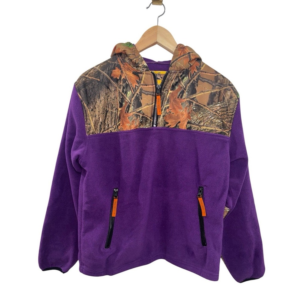 Trail Crest Camo Fleece Hoodie Jacket Youth Kids Large L Purple 1/4 Zip Pullover